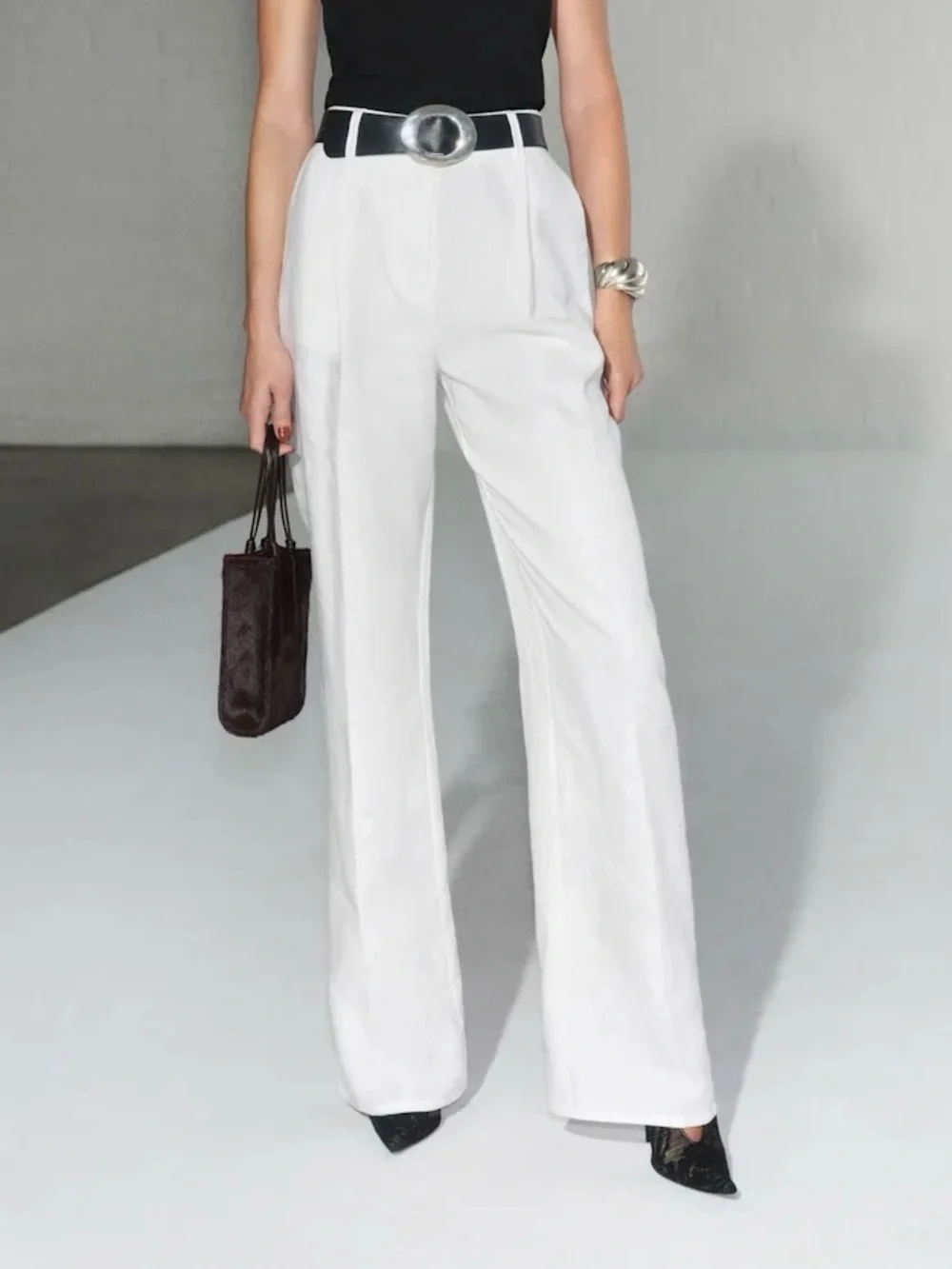 Reformation White High-Waist Wide-Leg Trousers